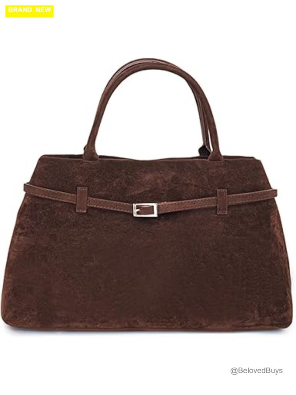 Vintage Faux Suede Satchel Tote Bag with Magnetic Closure